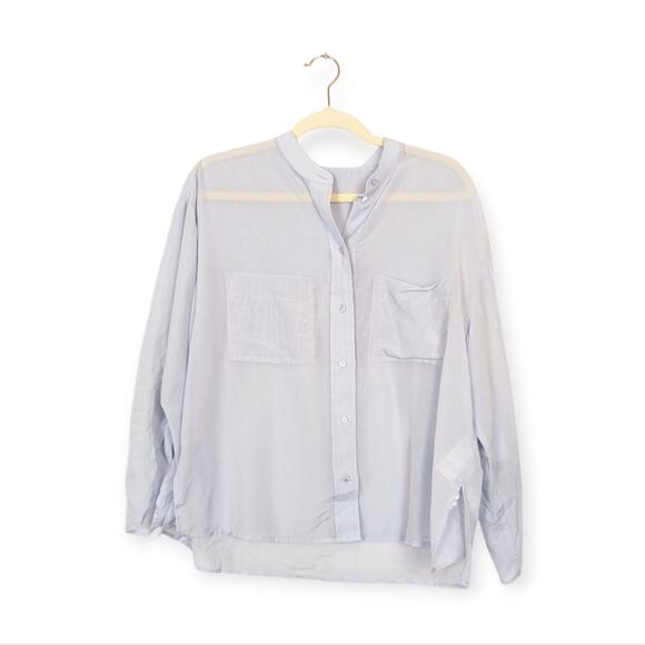 NWT Reiss Giovanna Blue Relaxed Grandad Collar Shirt - Picture 1 of 10